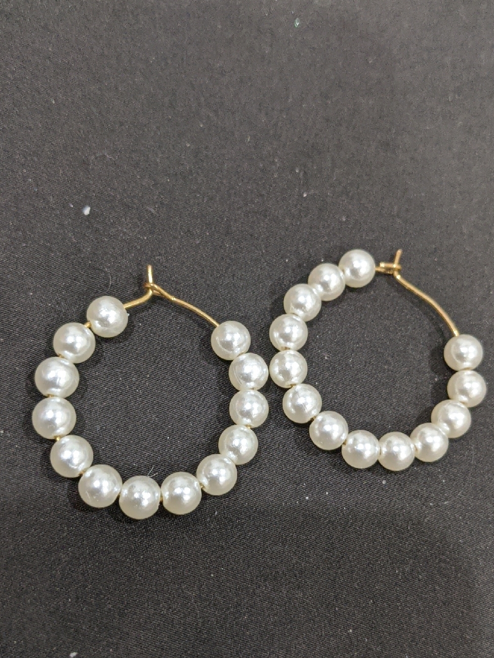 Gold & White Faux Pearl Hoop Earrings
